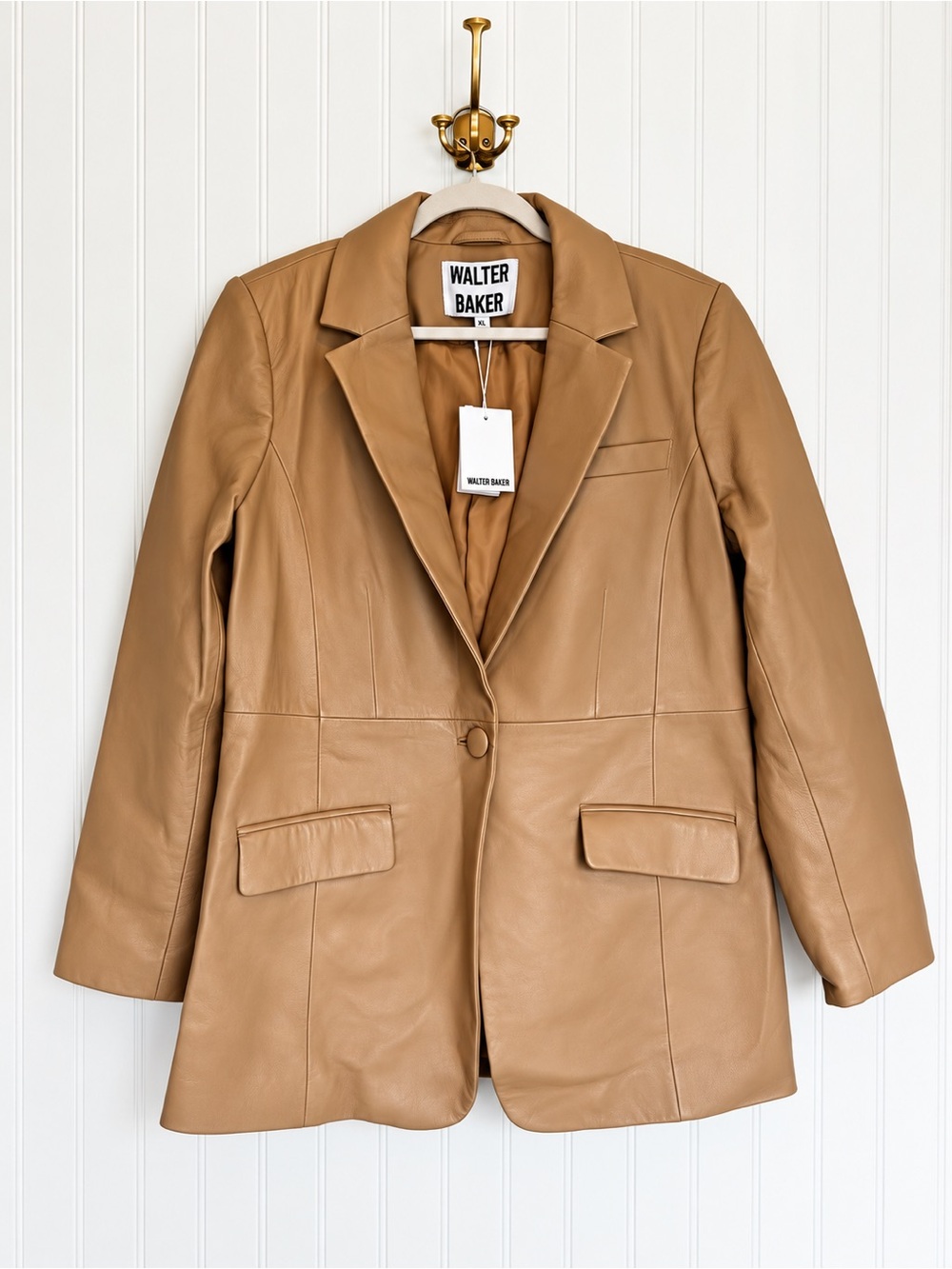 Walter Baker Mia Blazer XL NWT Latte Lamb Leather $698 Longline Jacket